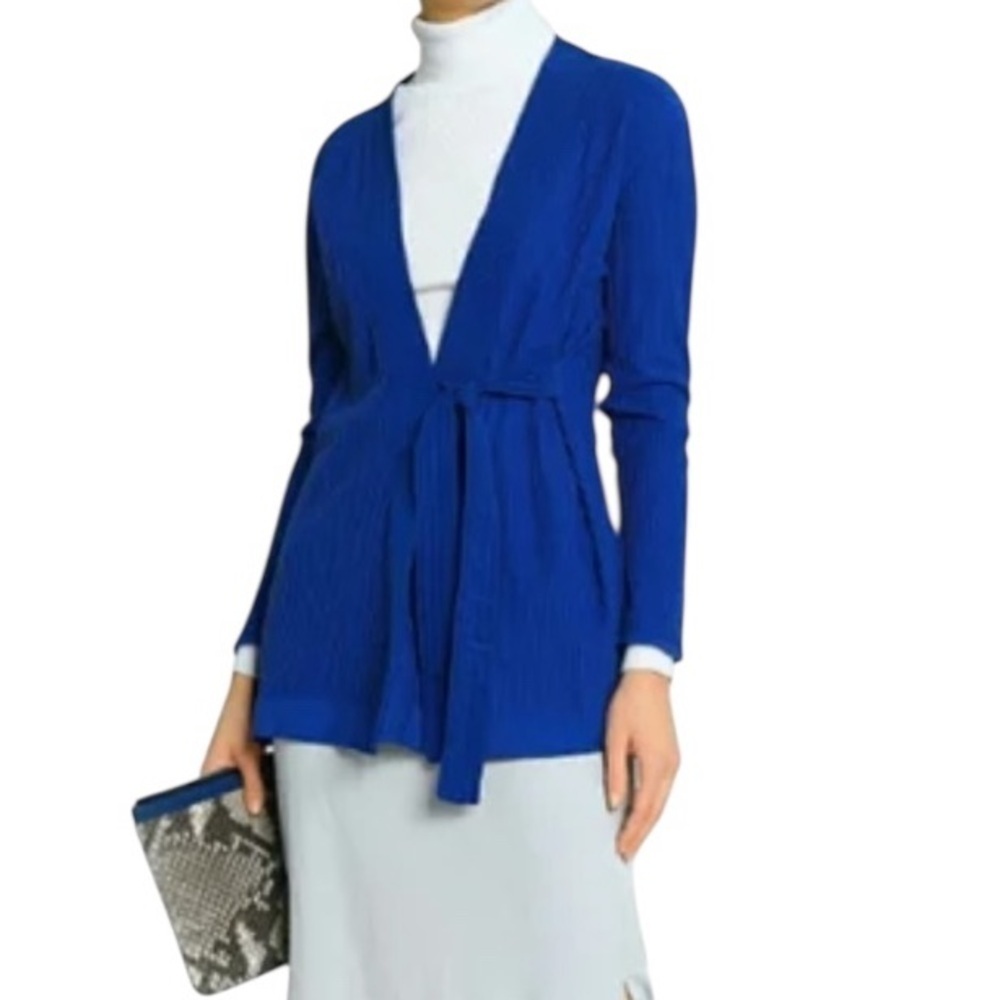 Sandro Silk Cashmere Knit Wrap Kimono Style Cardigan Sweater Size 1 Royal Blue